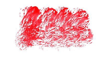 Bright red watercolor or ink stains with watercolor marks. Brush strokes and splashes of watercolor are set on a transparent background.