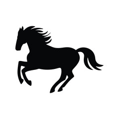Black silhouette of a galloping horse in side view motion.
