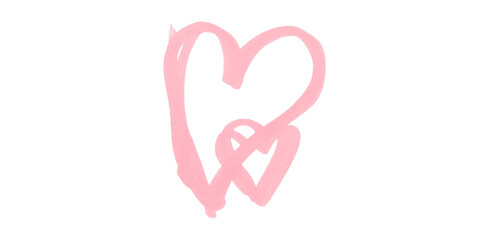 Pink heart drawn with ink on transparent background.