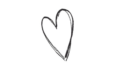 Black heart drawn with ink on transparent background.