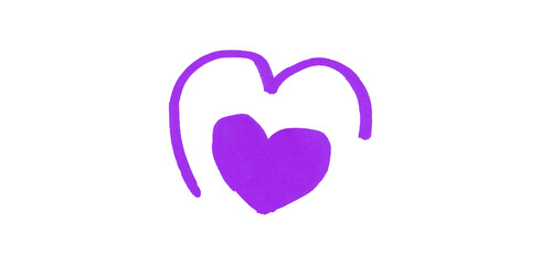 A purple heart drawn in ink sits on a transparent background.