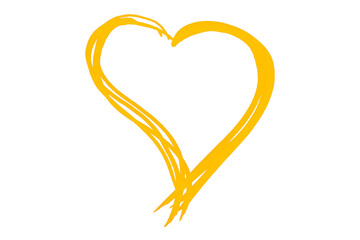 A yellow heart drawn in ink sits on a transparent background.