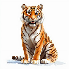 Fototapeta premium Tiger Sitting, Vector Illustration on White Background.