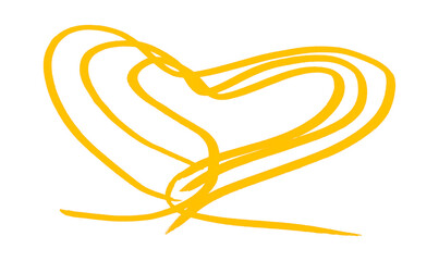 A yellow heart drawn in ink sits on a transparent background.
