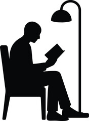 Silhouette man reading a book under lamp Vector illustration