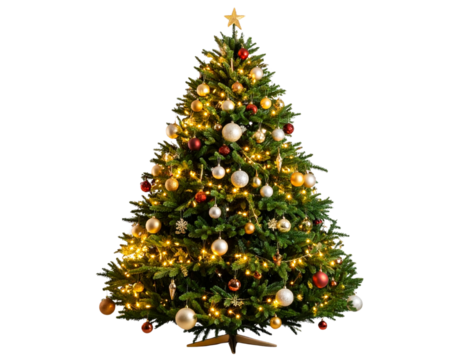 Christmas tree decorated, transparent background.