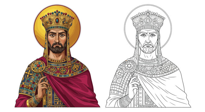 Emperor Justinian Coloring Page with Two Artistic Depictions History Art Study