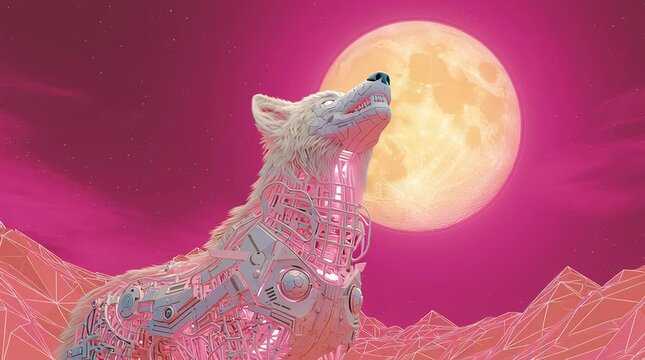 Cybernetic Wolf Howling at the Moon