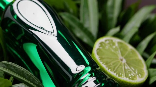 Green Elixir and Lime Slice. A Refreshing and Zesty Composition, CloseUp Shot
