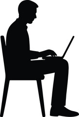 Silhouette man sitting using laptop on a chair Vector illustration