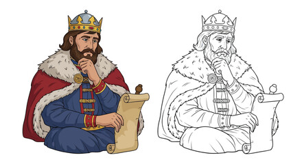 King Alfred the Great Coloring Page Authentic Royal Figure in Color and Outline Styles
