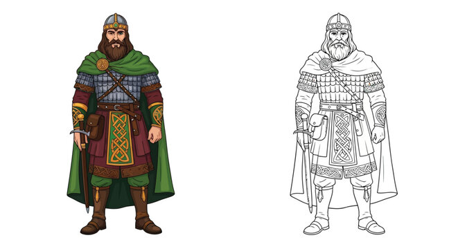 King Brian Boru Coloring Page Iconic Irish Monarch in Color and Outline Styles