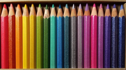 A vibrant collection of colored pencils arranged neatly, showcasing an array of colors for artistic inspiration.