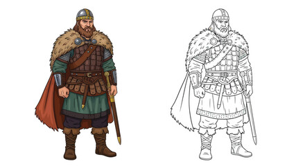 King Harald Hardrada Coloring Page Legendary Norse Warrior King in Color and Outline