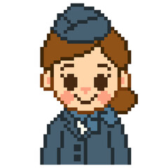 Flat Design Pixel Art Stewardess Illustration