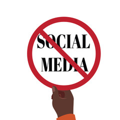 Illustration of stop social media symbol with hand, anti social media, restriction, warning