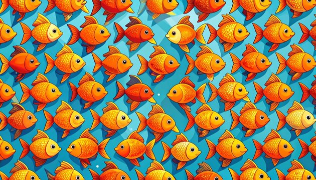Group of mischievous goldfish in a quirky memory improvement class adventure
