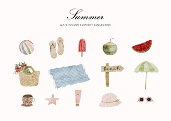 summer picnic vacation element watercolor set