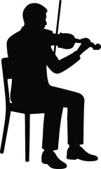 Fototapeta premium Silhouette musician playing violin sitting on chair Vector illustration