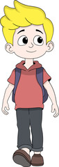 Cartoon Blond Schoolboy Walking with Backpack