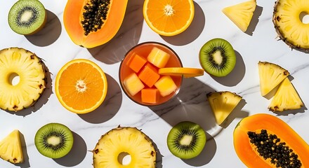 Tropical Fruit Smoothie Refreshing Papaya, Pineapple, Orange, and Kiwi Blend