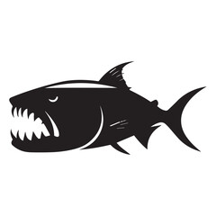 A sleek black fish silhouette against a clean white background.