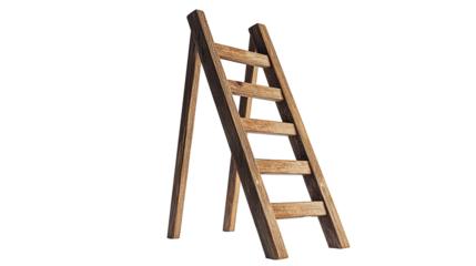 Wooden stairs isolated on transparent background, symbolizing steps to success. PNG