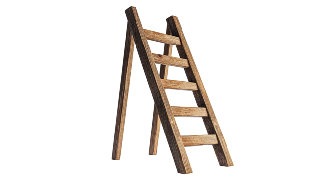 Wooden stairs isolated on transparent background, symbolizing steps to success. PNG