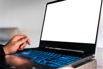 Computer screen mockup for advertising, man working on a laptop, marketing and creative design