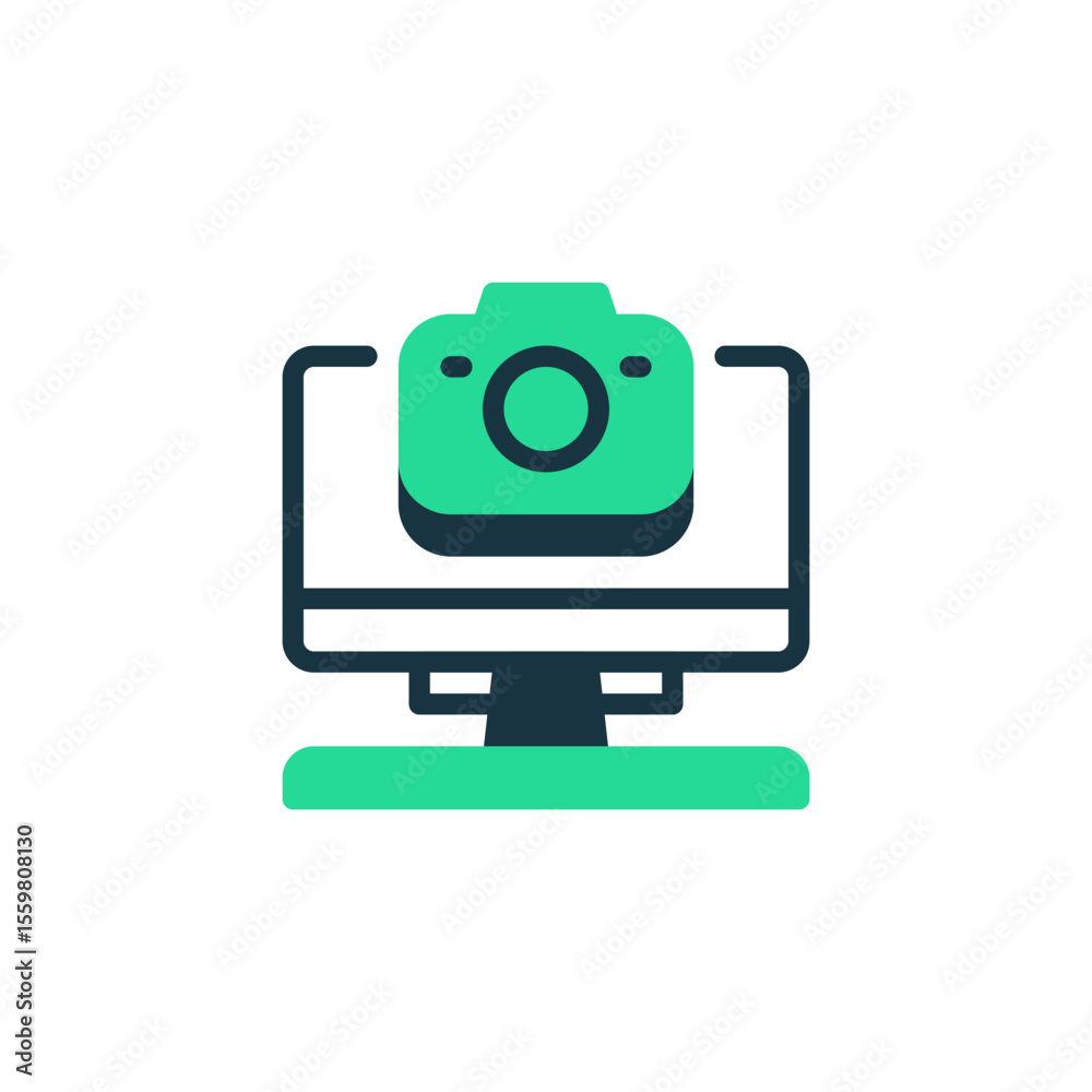 Poster remote monitoring two tone color icon. linear style sign for mobile concept and web design. outline 