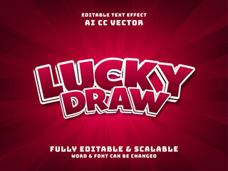 Lucky draw editable text effect with red background. casino game