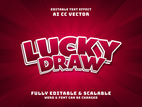 Lucky draw editable text effect with red background. casino game