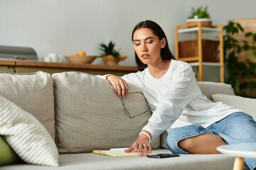 Young woman relaxing at home while enjoying a cozy moment of reflection and creativity
