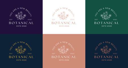 Wedding logos, botanical logo, floral frame for labels, hand drawn elegant, delicate and minimalist monogram collection. Botanical vector design © sariful