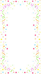 Festive celebration border with colorful ribbons stars and confetti for party invitations and decorations