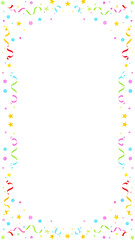Festive border design featuring colorful ribbons stars and circles on a white background for celebratory occasions