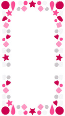 Playful pink and gray geometric shapes border with hearts and stars for festive decorations and celebrations