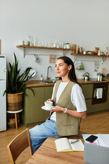 Relaxing moments at home for a young woman enjoying a cup of coffee