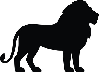 Silhouette proud majestic lion standing side view Vector illustration