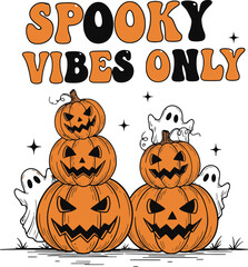 Spooky pumpkins and ghosts illustration halloween jack o lanterns vector