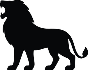 Silhouette roaring lion standing profile aggressive pose Vector illustration