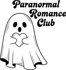 Obraz premium Adorable ghost holding heart with paranormal romance club text love