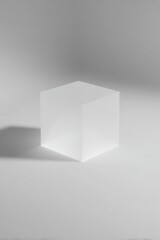 Floating Cube Above Matte White Surface with Soft Shadows