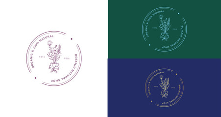 Wedding logos, botanical logo, floral frame for labels, hand drawn elegant, delicate and minimalist monogram collection. Botanical vector design