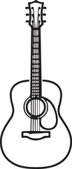 Acoustic guitar outline drawing isolated on white background