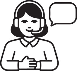Customer service representative with headset and speech bubble icon isolated on white background