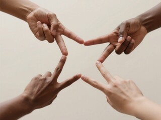 Diverse Hands Touching Fingers Intertwined in Symbolic Gesture in Neutral Background