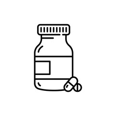 Obraz premium Black line icon of a pill bottle representing prescriptions and medical dosage