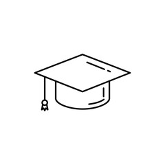 Black line icon of a graduation cap representing education and academic achievement