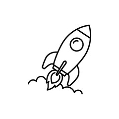 Fototapeta premium Black line icon of a rocket representing startup growth and innovation